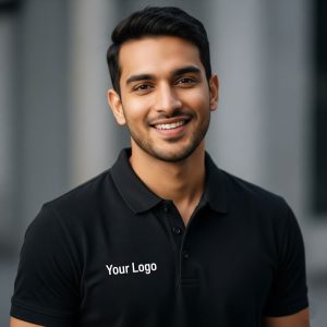 Black-Polo-Neck-logo-printing-on-t-shirt