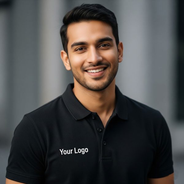 Black-Polo-Neck-logo-printing-on-t-shirt